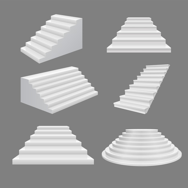 建物の階段のイラスト 3 Dスカラーイラスト白いモダンな階段セット プレミアムベクター