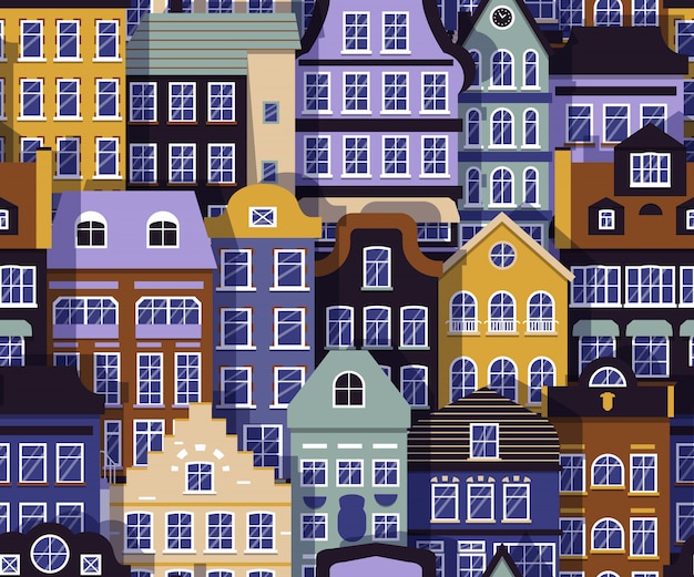 Download Building street seamless pattern. layered european house ...