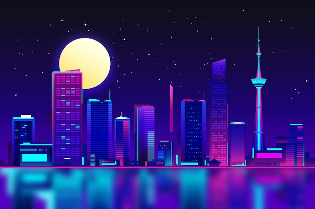 Free Vector Buildings Of Tokio In Neon Lights