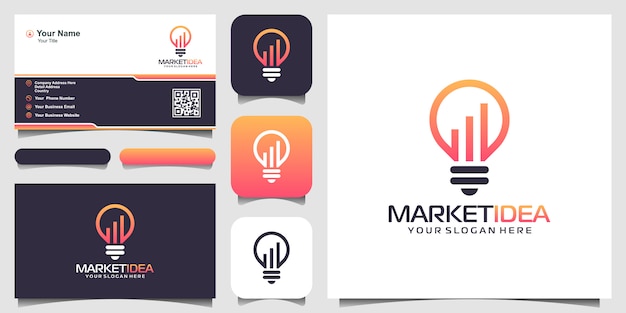 Bulb lamp with statistics logo and business card  . Premium Vector
