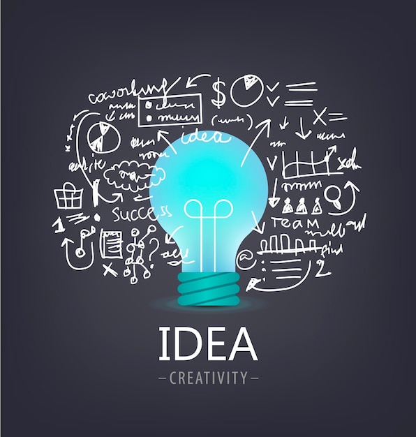 Premium Vector | Bulb with hand drawn brainstorm illustration