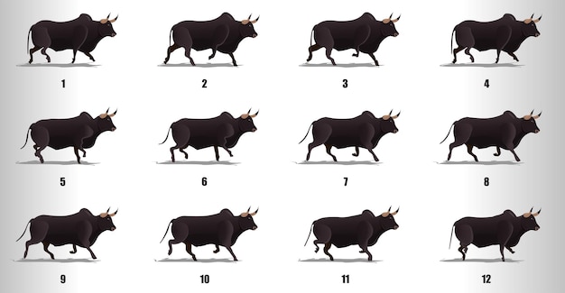 Bull run cycle animation sequence Premium Vector