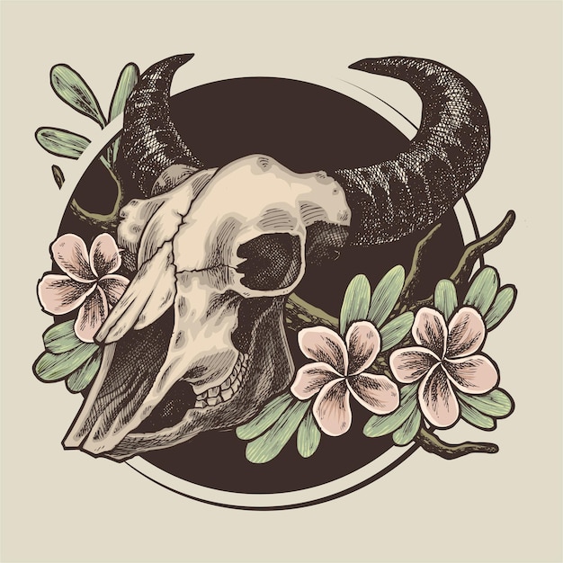 Premium Vector Bull skull and flowers illustration