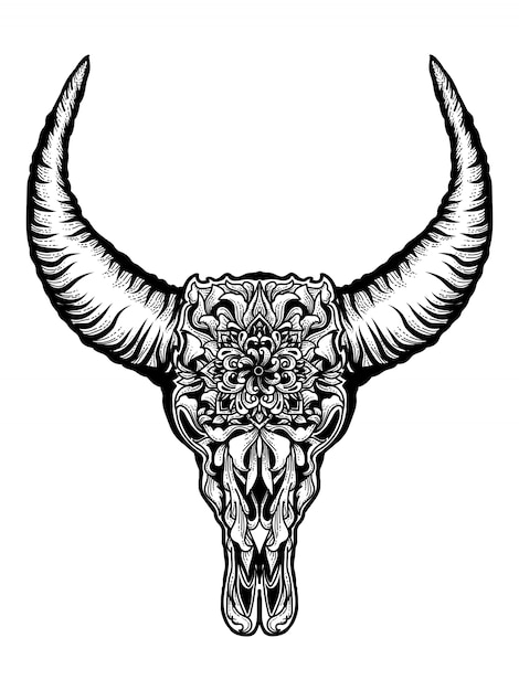 Download Bull skull with floral ornament | Premium Vector