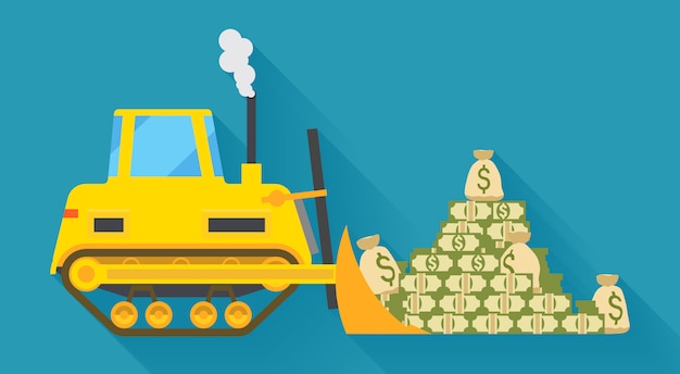 Premium Vector | Bulldozer Pilling Money Shown From The Side