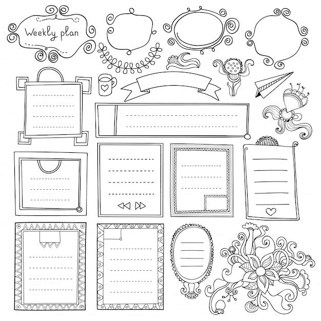 Premium Vector | Bullet journal hand drawn elements for notebook, diary ...