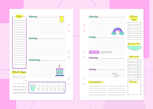 Premium Vector Bullet Journal Planner Template 9414