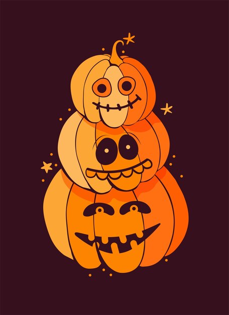 Premium Vector | Bunch of funny creepy pumpkins on a dark background ...