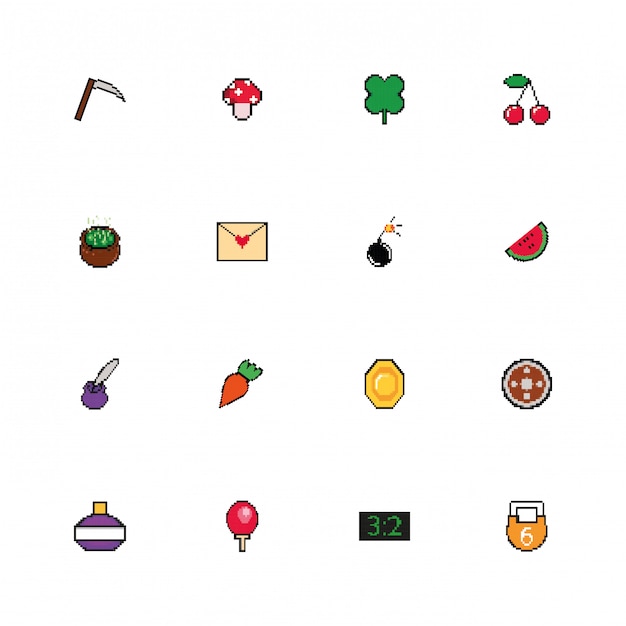 Download Bundle of 8 bits pixelated style icons | Free Vector