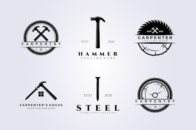 Premium Vector | Bundle Carpenter Workshop Set Logo Vector Illustration ...