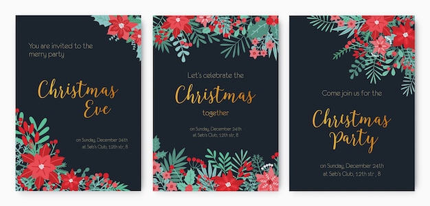 Premium Vector | Bundle of christmas eve party invitation