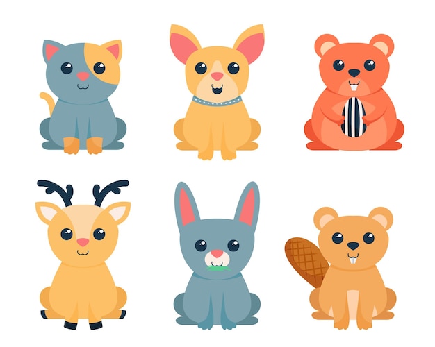 Download Free Vector Bundle Of Cute Animal Cartoon Characters Collection Flat Colorful Illustration