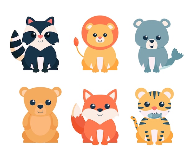 Free Vector | Bundle of cute animal cartoon characters collection, flat