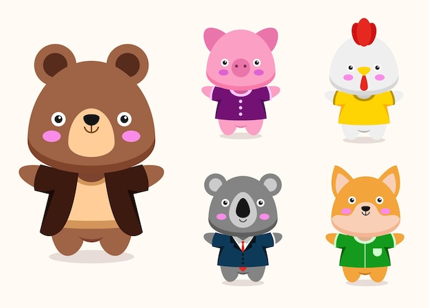 Download Free Vector | Bundle of cute animal cartoon characters ...