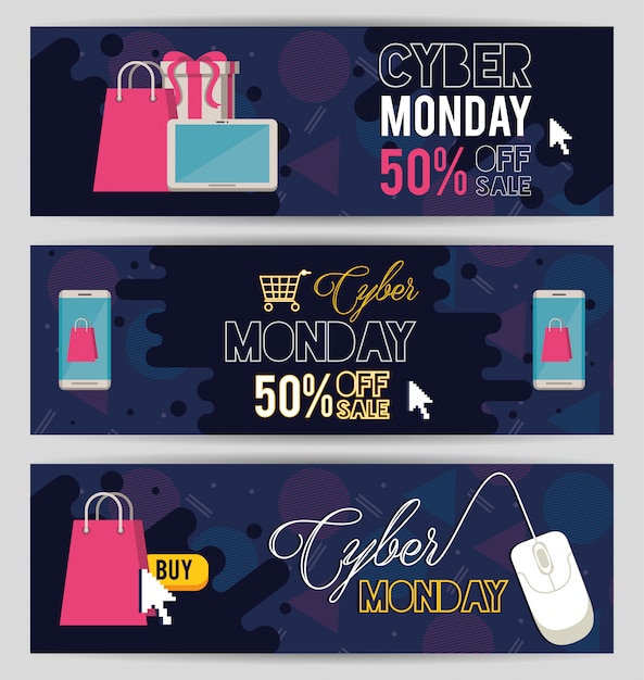 Bundle of cyber monday day posters Vector | Premium Download