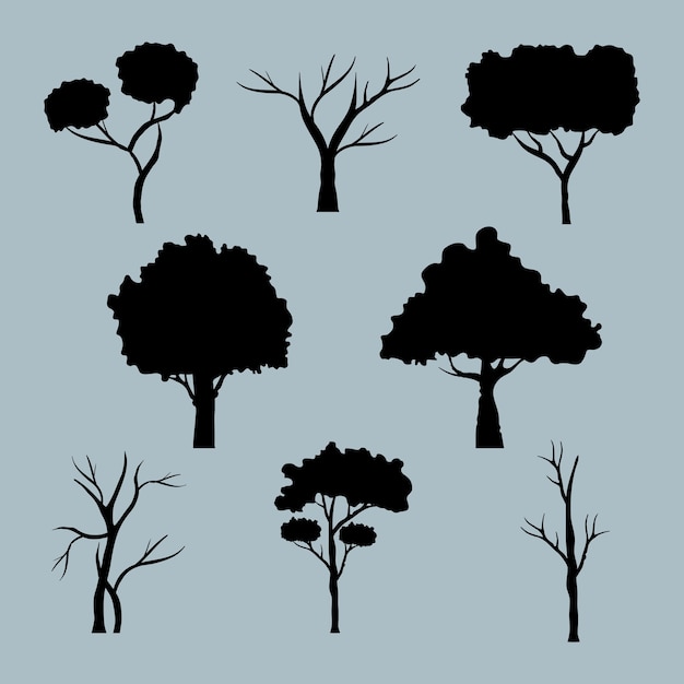 Premium Vector | Bundle of eight trees forest silhouette style icons.