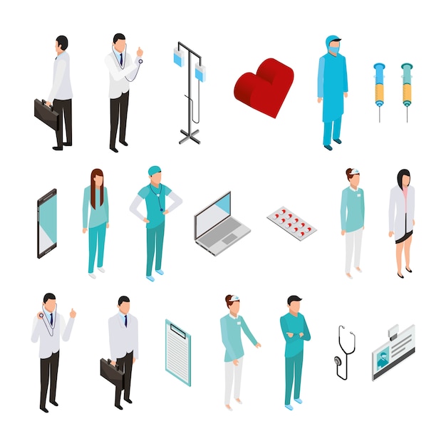 Download Bundle of professional medical staff and icons Vector ...