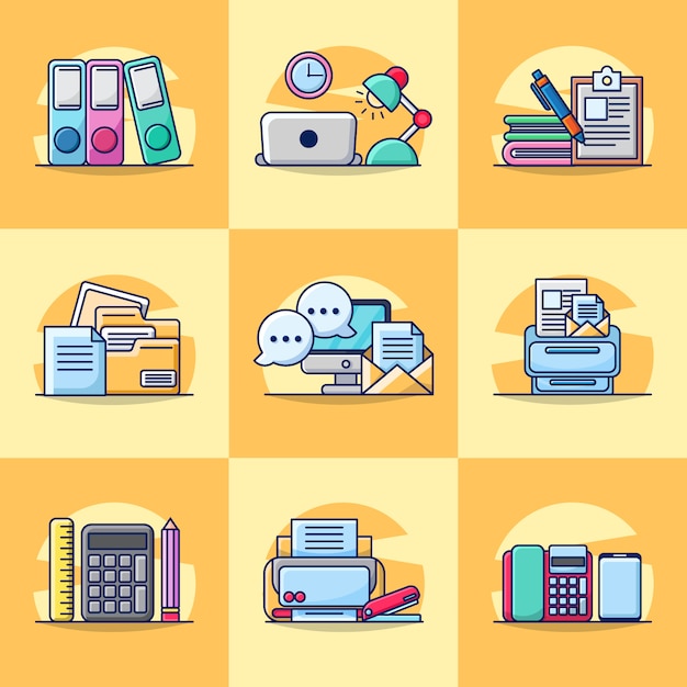 Download Bundle set illustration of office element icon | Premium Vector