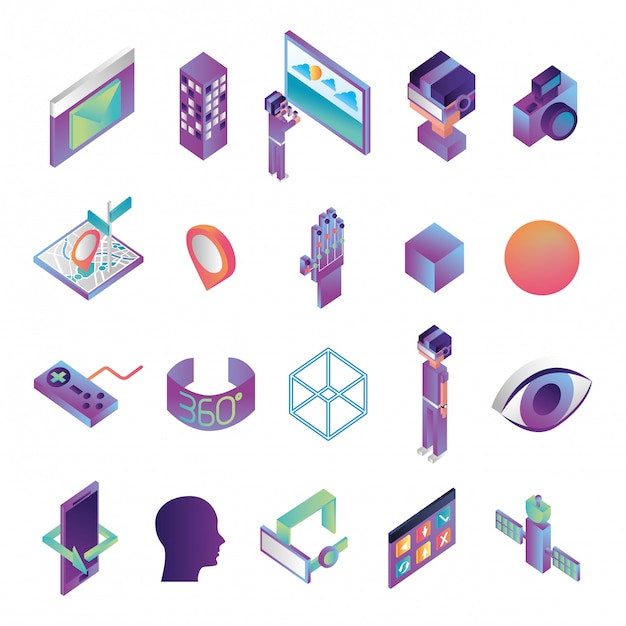 Bundle of virtual reality technology icons Free Vector