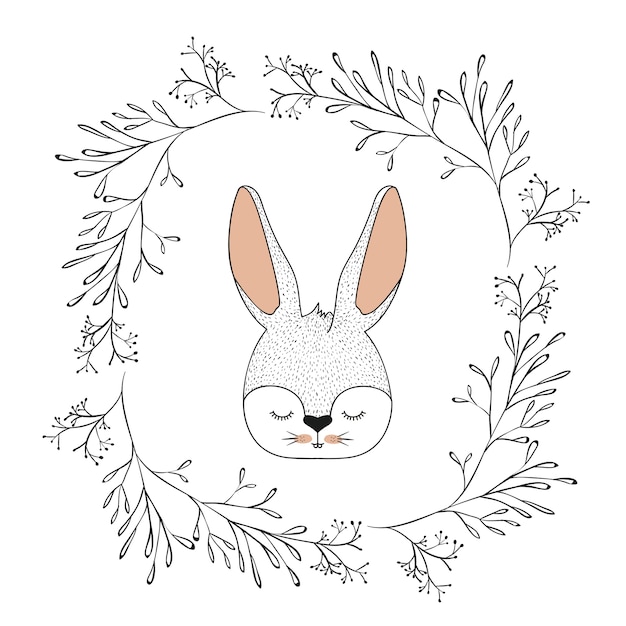 Download Bunny face with closed eyes in decorative frame of ...