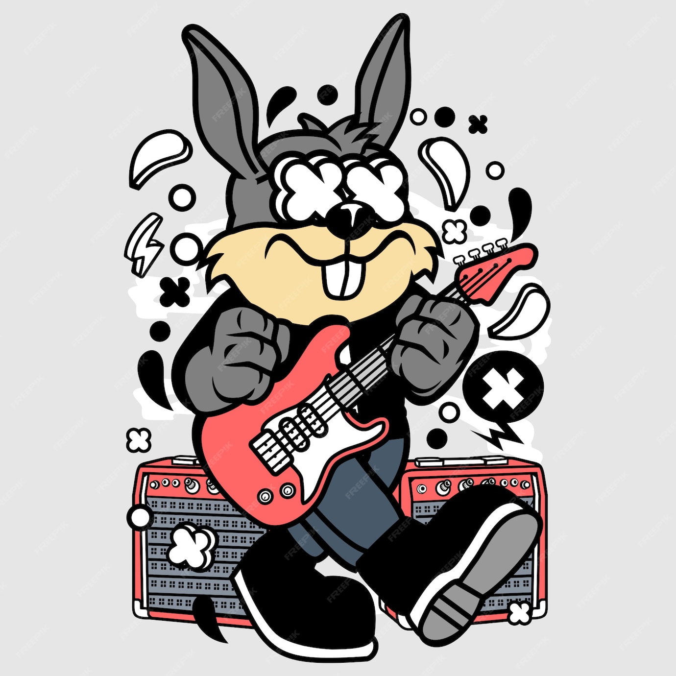 Premium Vector Bunny rockstar cartoon