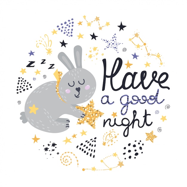 Bunny, stars and lettering design Premium Vector
