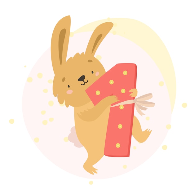 Free Vector | Bunny with the number 1