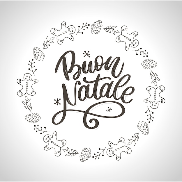 Buon Natale Pics.Premium Vector Buon Natale Merry Christmas Calligraphy Template In Italian Greeting Card Black Typography On White Background Illustration Hand Drawn Lettering