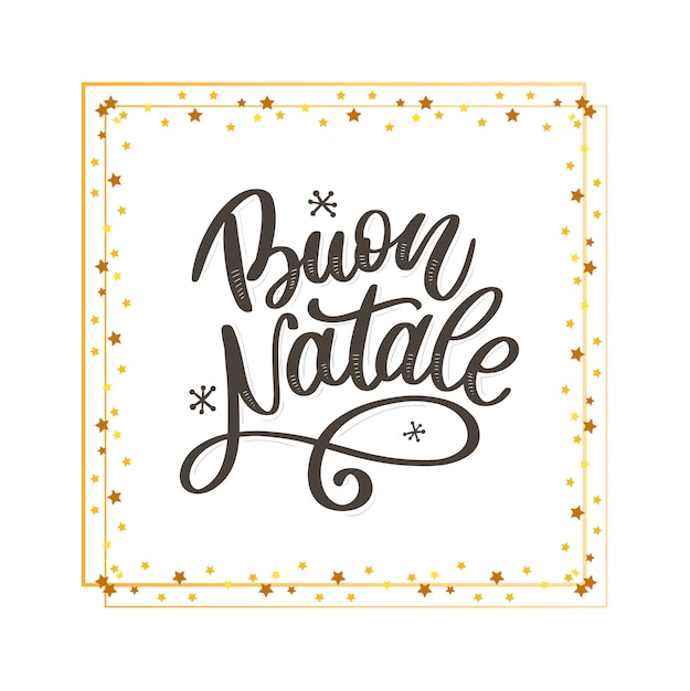 Font Buon Natale.Buon Natale Merry Christmas Calligraphy Template In Italian Greeting Card Black Typography On White Background Illustration Hand Drawn Lettering Premium Vector