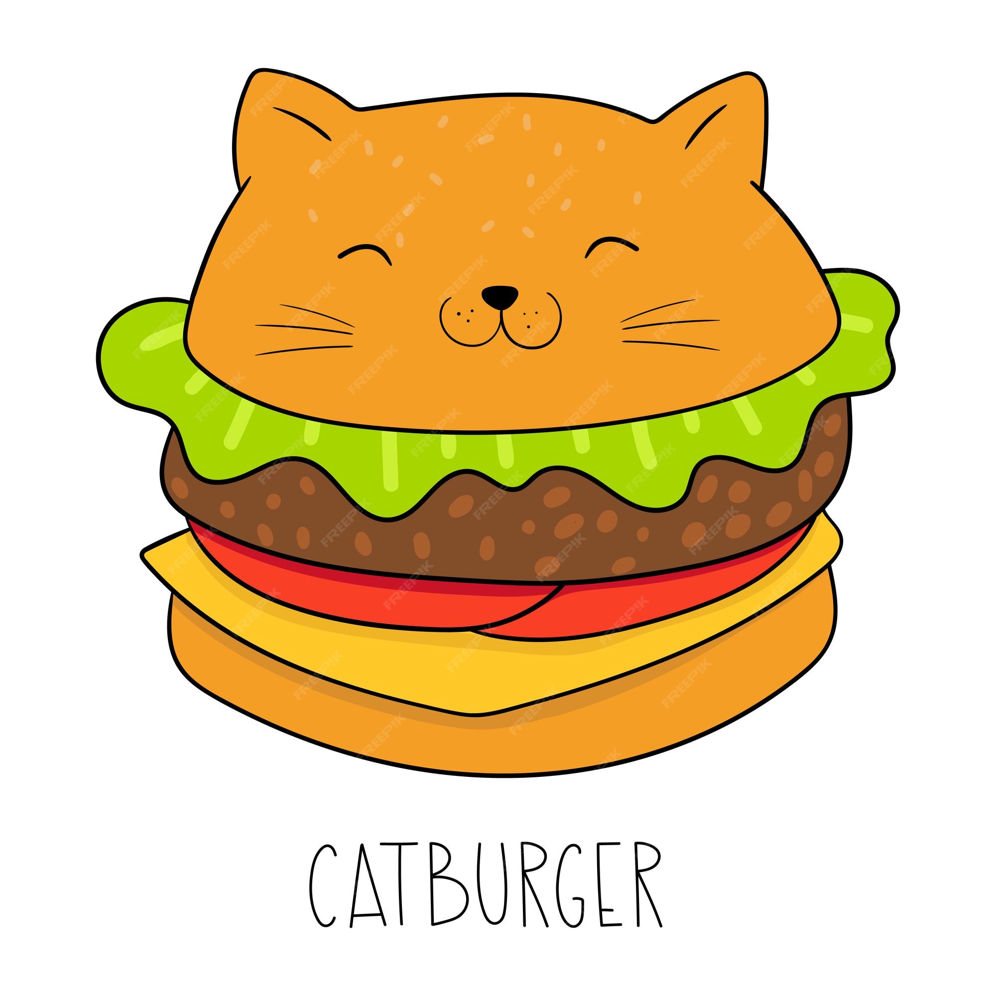 Premium Vector | Burger cat in cartoon style isolated objects on white ...