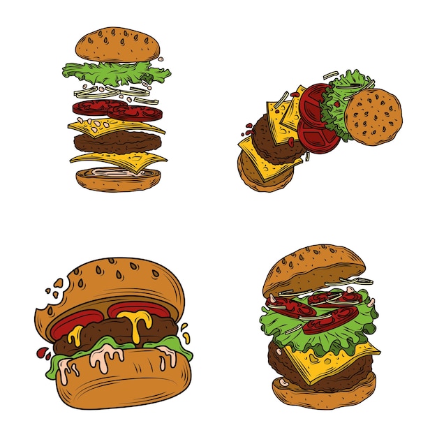 Premium Vector | Burger fast food clipart set with hamburger layers