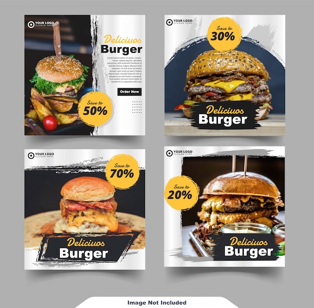 Burger food instagram social media feed template Premium Vector