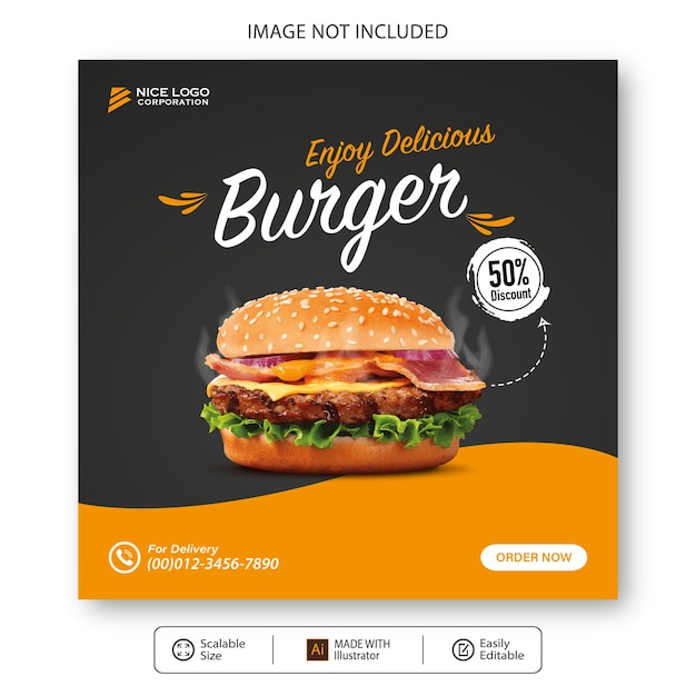 Premium Vector | Burger food social media template