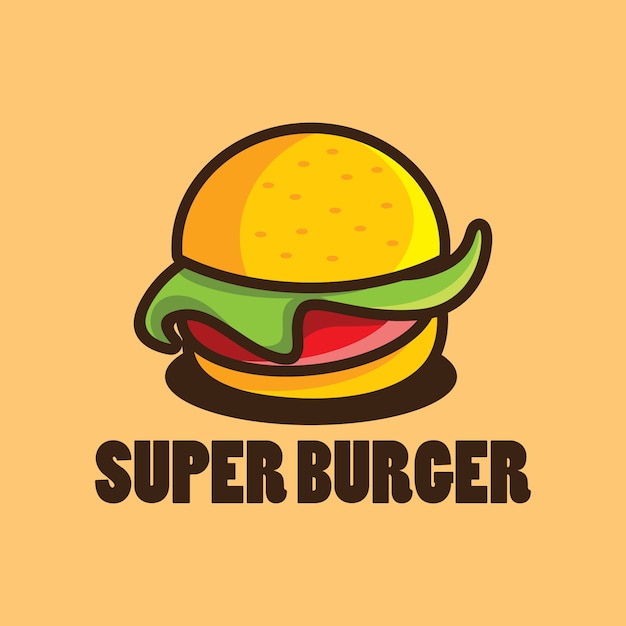 ハンバーガーの漫画イラストのハンバーガーのロゴデザインテンプレート プレミアムベクター