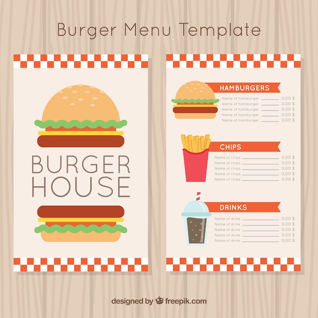 Free Vector | Burger menu template with drinks and fries