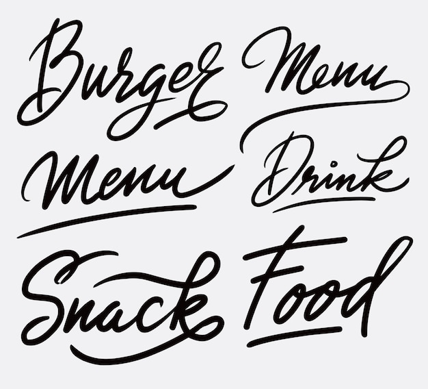 Premium Vector | Burger and snack menu handwriting calligraphy