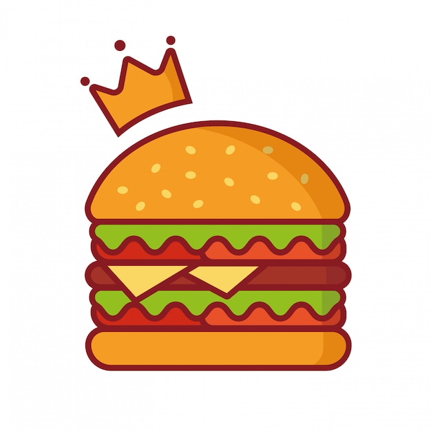 バーガーベクトルイラスト 単純な要素の図 王冠のロゴのベクトルとハンバーガー プレミアムベクター