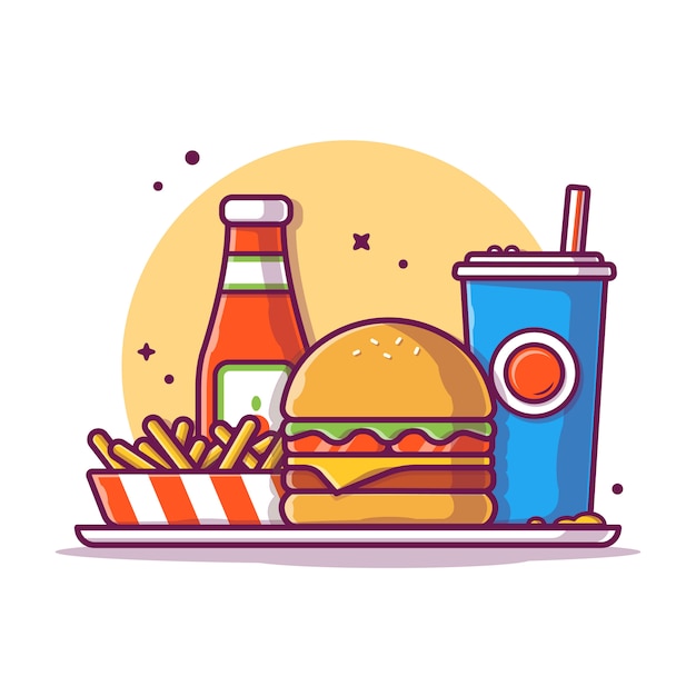 Premium Vector | Burger with french fries and soda icon illustration ...