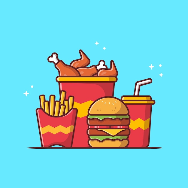 Cartoon Burger Fries Drawing - Draw color paint burger, pizza, french