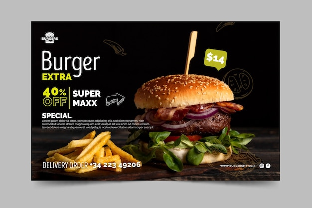 Free Vector Burgers Restaurant Banner Template 2187