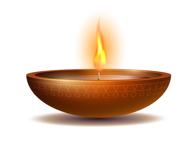 Premium Vector | Burning diya on happy diwali holiday on white background  for light festival of india. holiday decoration elements deepavali oil lamp.