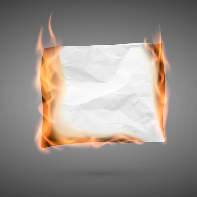 Premium Vector | Burning piece of crumpled paper with copy space ...