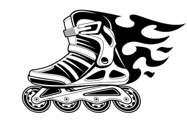 白の動きで燃えるローラースケート 黒と白のイラスト プレミアムベクター