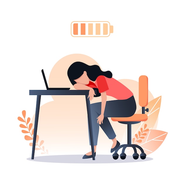 Premium Vector Burnout Concept Tired Worker Woman Discharged Battery Stress At Work Mental 