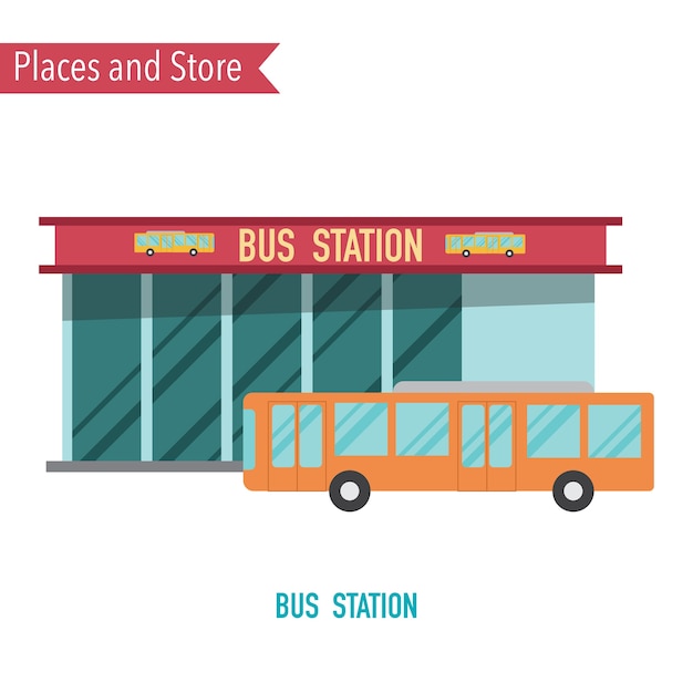 Premium Vector Bus station in flat design concept.