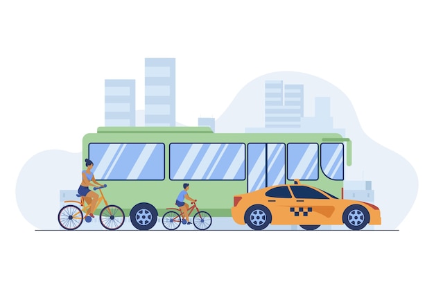 Free Vector | Bus, Taxi And Cyclist Driving On City Road. Transport ...