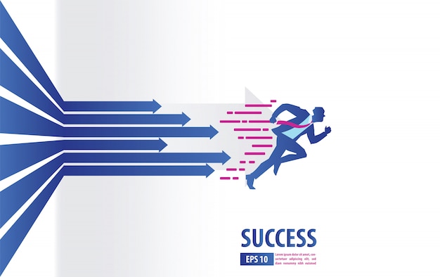 Business arrows concept with businessman running to success Premium Vector