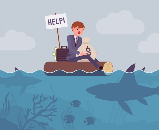 Premium Vector | Business attacked by big shark