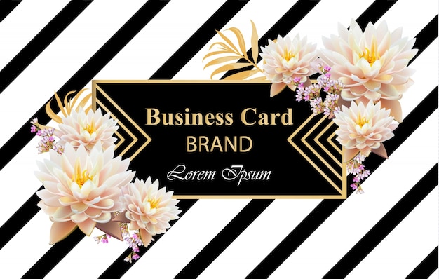 Business brand card with realistic flowers vector. abstract modern designs backgrounds Premium Vecto