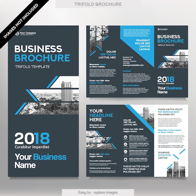 Business brochure template in tri fold layout. corporate design leaflet with replacable image. Premium Vector
